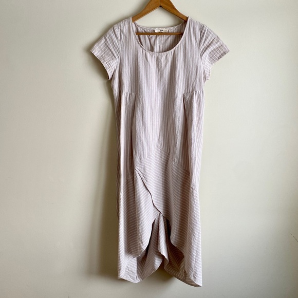 Lamb Linen Lagenlook Stripe Midi Asymmetrical Hemline Dress - Picture 2 of 6